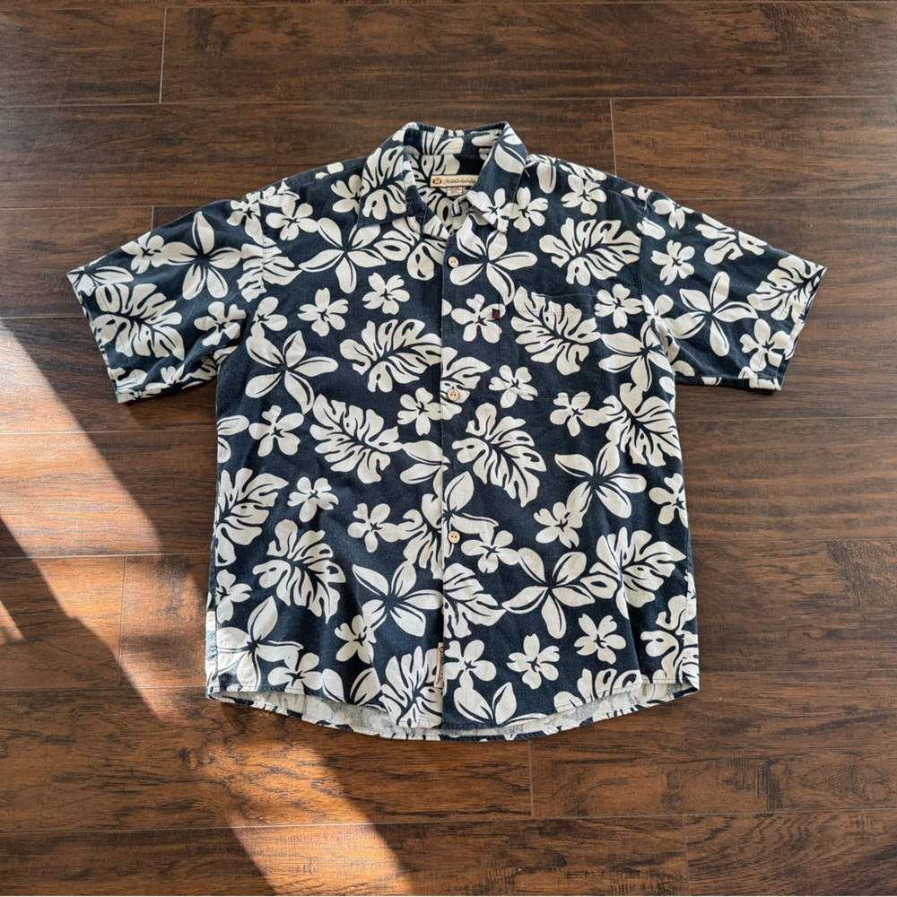 Duke Kahanamoku Mens Shirt XL Blue floral Hawaiian Tropical Beach